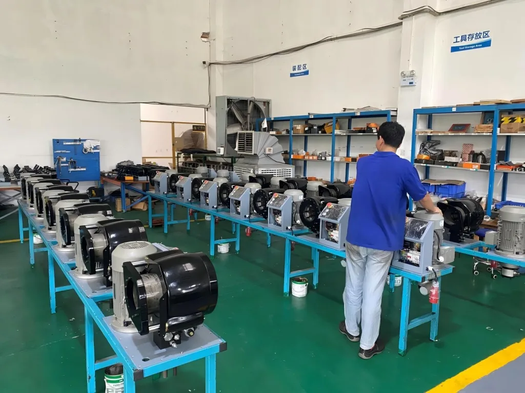 Hydraulic hose crimping machine setup in workshop with die installation and calibration tools Hydraulic hose crimping machine setup in workshop with die installation and calibration tools