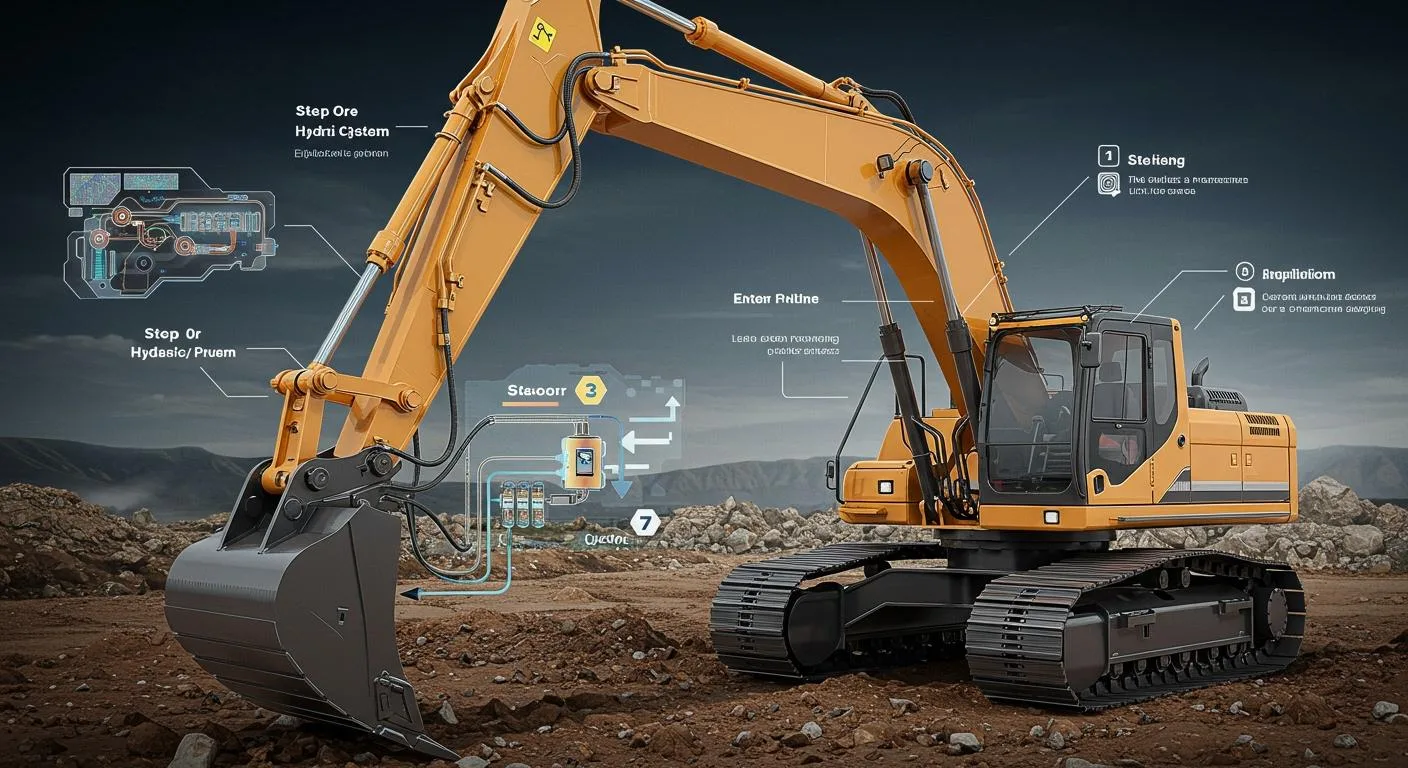 Excavator hydraulic hose repair using hydraulic hose crimping machine on construction site
