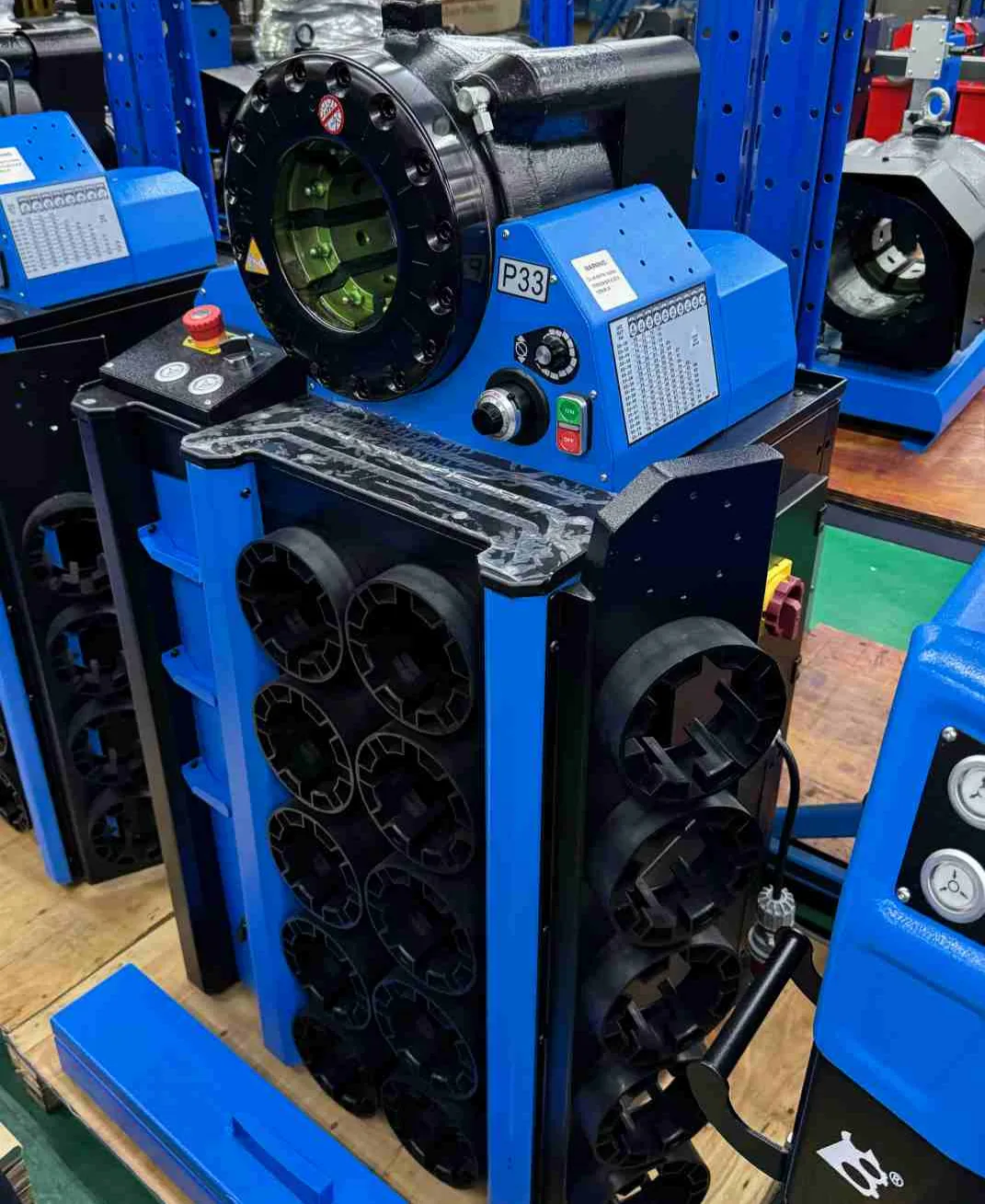 TRC P33 semi-automatic hydraulic crimping machine in workshop