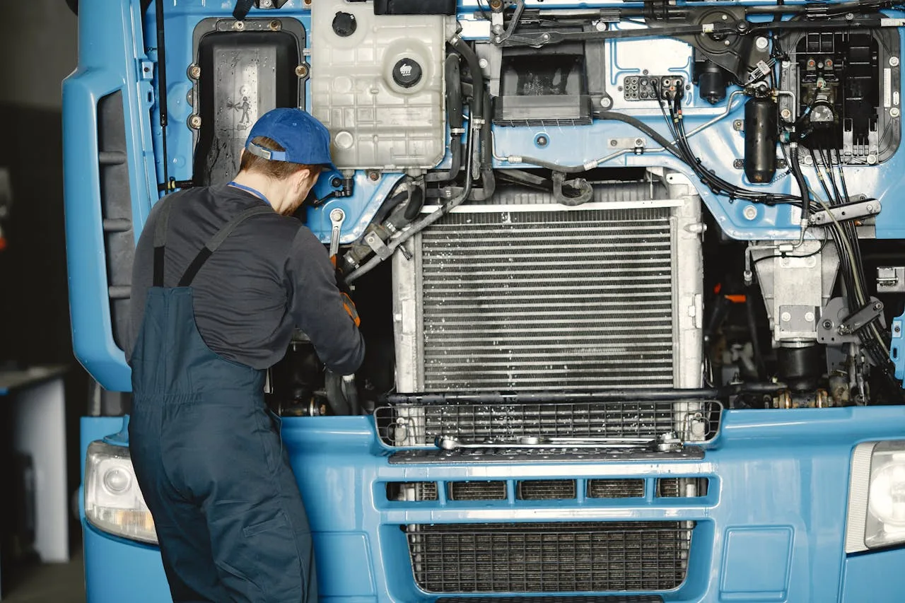 Mobile service truck equipped with hydraulic hose crimping machine for on-site repairs