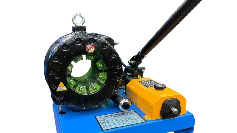 TRC P20HP heavy duty hydraulic hose crimper in workshop