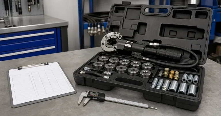 Kit de sertissage de flexible de climatisation avec outil hydraulique, jeux de matrices, raccords beadlock et pied à coulisse